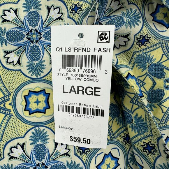 Club Room Mens Medallion Refined Woven Long Sleeve Button Down Shirt Yellow L - Picture 2 of 4